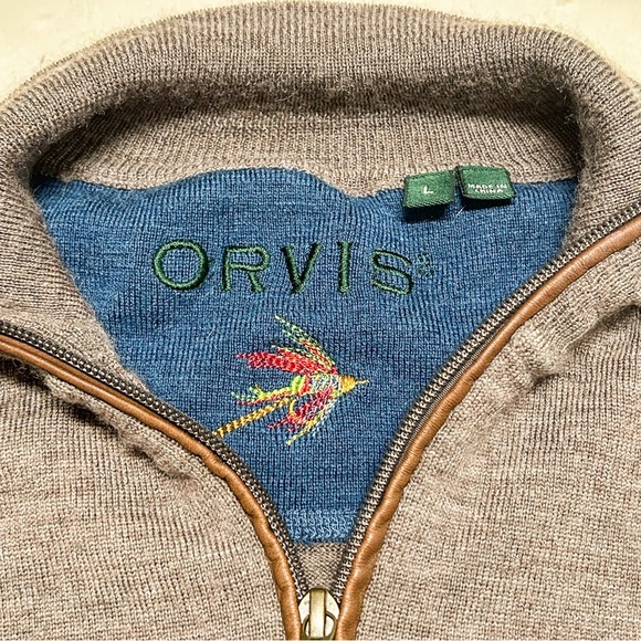 ORVIS Merino Wool Quarter Zip Sweater - Men’s Large - Tan - Picture 2 of 4